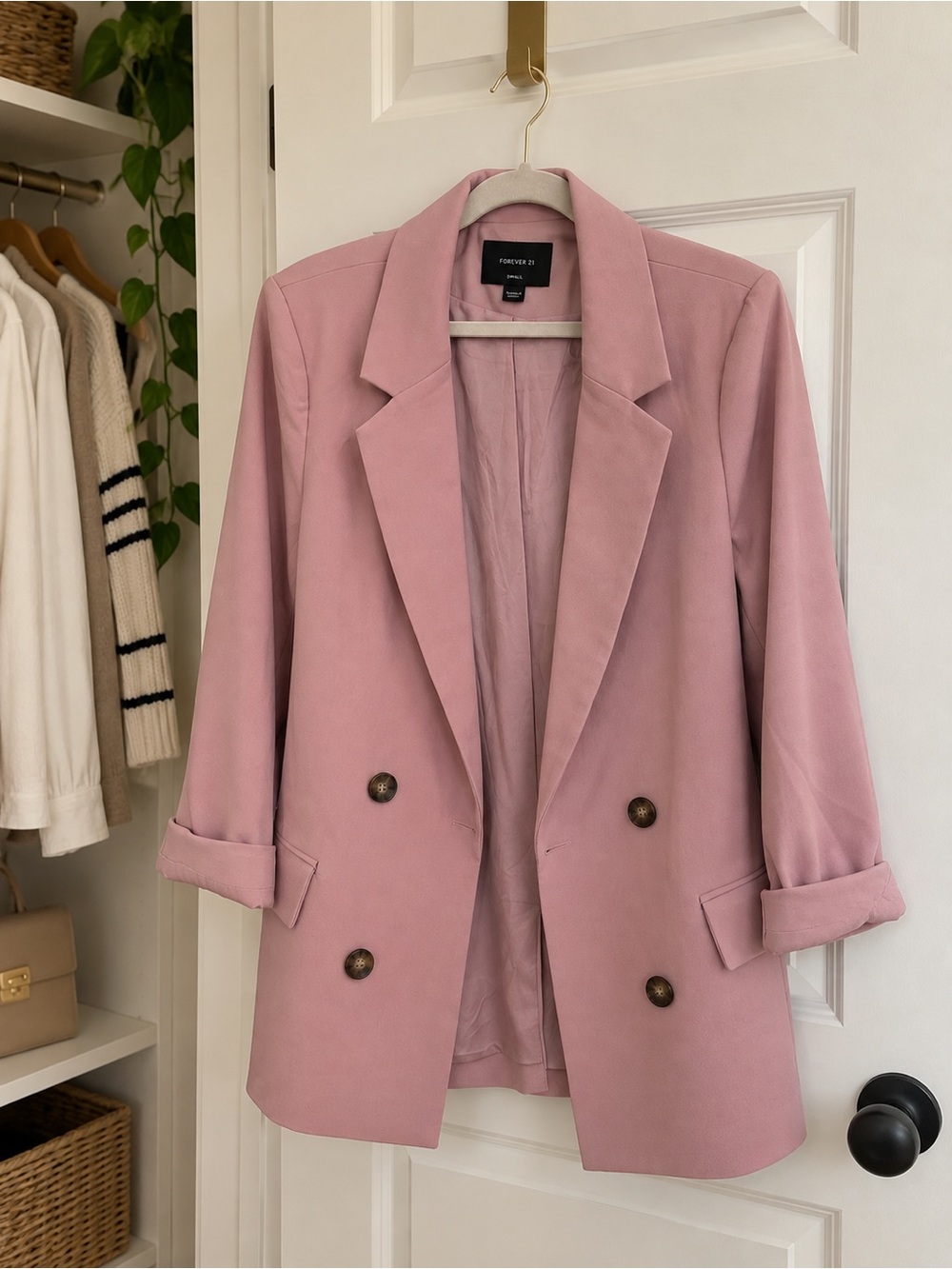 Love Tree Dusty Pink Double-Breasted Blazer